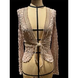 VTG Ann Ferriday Unworn Stock Embroidery Pucker Lace Cardigan / Top S